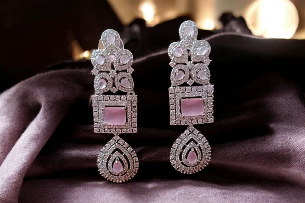 Ellnora’s Exquisite Silver Drop Earrings with Pink Gemstones