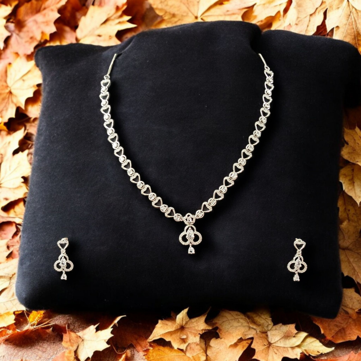 ELLNORA’S Stunning Cubic Zirconia Tennis Necklace and Stud Earrings Set in White Gold Plated 925 Sterling Silver
